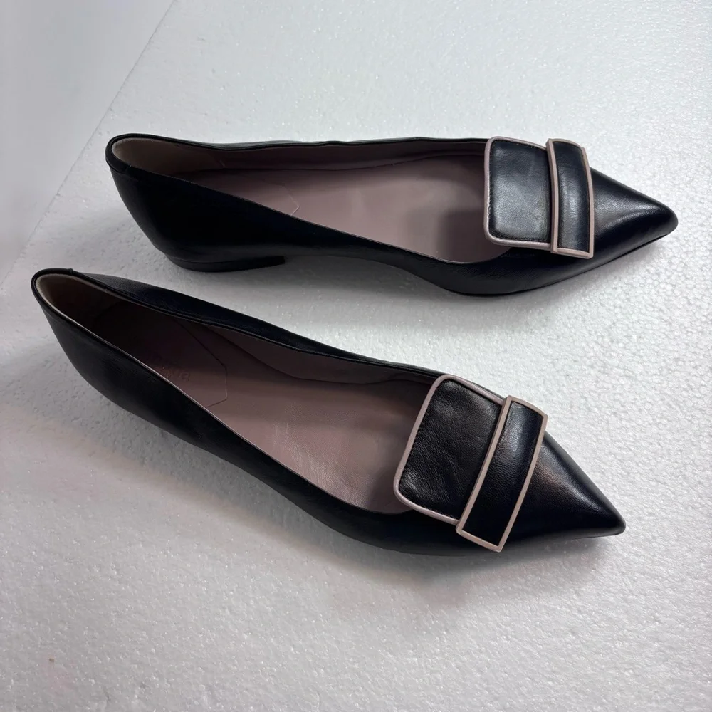 RAMONA Italy Leather Elegant Black Flats Pointed Toe Classy Women’s 40/US 9 - Picture 2 of 11